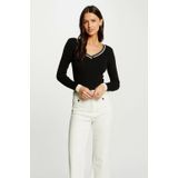 Morgan - Gebreide Trui - Zwart - V-hals - Lange Mouwen - Glitters