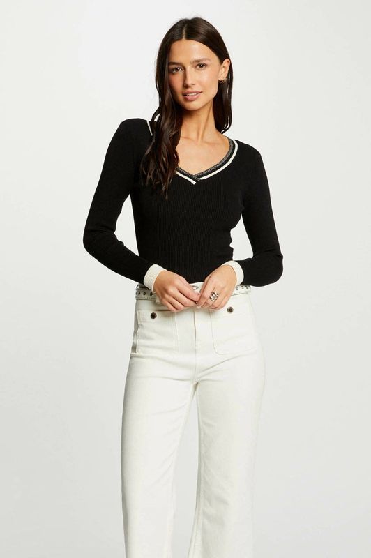 Morgan - Gebreide Trui - Zwart - V-hals - Lange Mouwen - Glitters