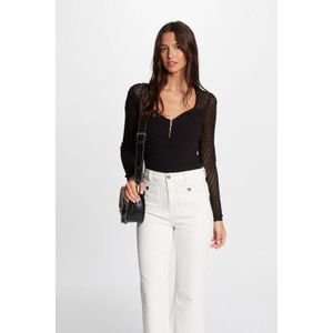 Morgan - Top - Zwart - Viscosemix - Hartvormige Halslijn - Lange Mouwen