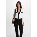 Morgan - Vest - Wit/Zwart - Dames - V-hals - Lange Mouwen - Knoopsluiting