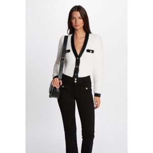 Morgan - Vest - Wit/Zwart - Dames - V-hals - Lange Mouwen - Knoopsluiting