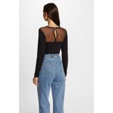 Morgan - Top - Zwart - Viscosemix - V-hals, Lange Mouwen, Studsmesh Details