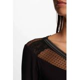 Morgan - Top - Zwart - Viscosemix - V-hals, Lange Mouwen, Studsmesh Details