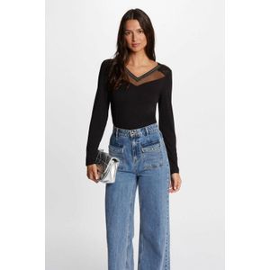 Morgan - Top - Zwart - Viscosemix - V-hals, Lange Mouwen, Studsmesh Details