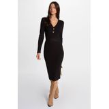 Morgan - A-lijn Jurk - Zwart - Viscosemix - Lange Mouwen - V-hals