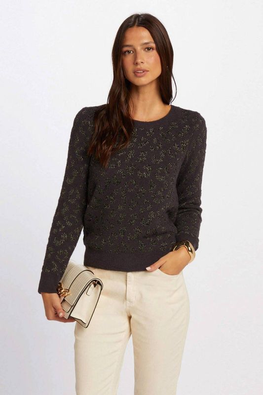 Morgan - Gebreide Trui - Antraciet - Dames - Panterprint - Lange Mouwen