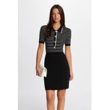 Morgan - Gestreepte Jurk - Zwart/Wit - Korte Mouwen - Knoopsluiting