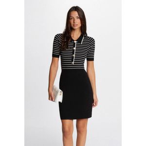 Morgan - Gestreepte Jurk - Zwart/Wit - Korte Mouwen - Knoopsluiting