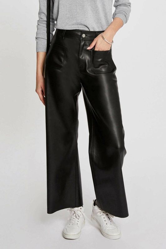 Morgan - Imitatieleren Broek - Zwart - High Waist - Regular Fit