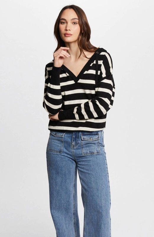 Morgan Zwarte damestrui V-hals 241-MBALLON-NIV, Zwart/Ivoor, XS