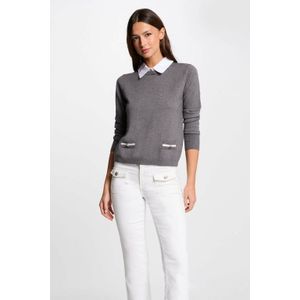 Morgan De Toi - Mshirt 251 - Trui - Lichtgrijs - Slim Fit met Overhemdkraag