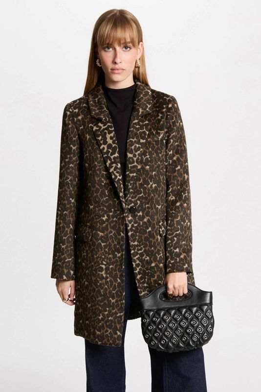MORGAN - Lange Jas - Multicolor - Luipaardprint - Halflang - Knoopsluiting
