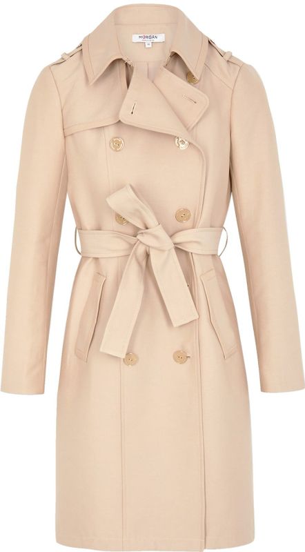MORGAN - Trenchcoat - Beige - Polyester - Halflang met Ceintuur