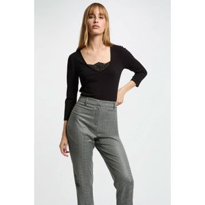 Morgan - Top - Zwart - V-hals - Driekwart Mouwen - Viscose met Kanten Details