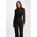 MORGAN - Body - Zwart - Viscose - Lange Mouwen, Kanten Inzetstukken