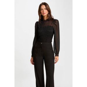MORGAN - Body - Zwart - Viscose - Lange Mouwen, Kanten Inzetstukken