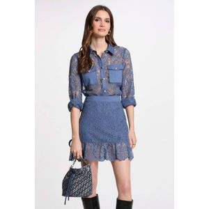 MORGAN - Kanten Blouse - Blauw - Lange Mouwen - Polyester