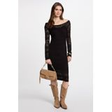 Morgan - Midi Jurk - Zwart - Viscose - Lange Mouwen