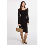 Morgan - Midi Jurk - Zwart - Viscose - Lange Mouwen