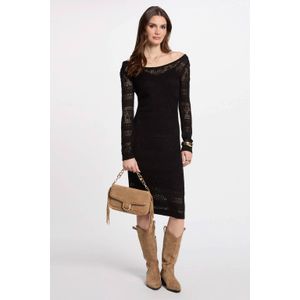 Morgan - Midi Jurk - Zwart - Viscose - Lange Mouwen