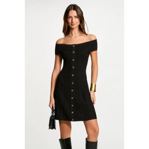 Morgan - Off Shoulder Jurk - Zwart - A-lijn