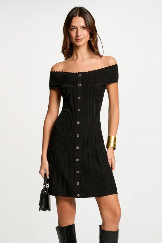 Morgan - Off Shoulder Jurk - Zwart - A-lijn