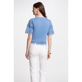 MORGAN - T-shirt - Blauw - Katoen - Korte Mouwen met Guipure-details