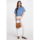 MORGAN - T-shirt - Blauw - Katoen - Korte Mouwen met Guipure-details