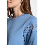MORGAN - T-shirt - Blauw - Katoen - Korte Mouwen met Guipure-details