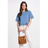 MORGAN - T-shirt - Blauw - Katoen - Korte Mouwen met Guipure-details