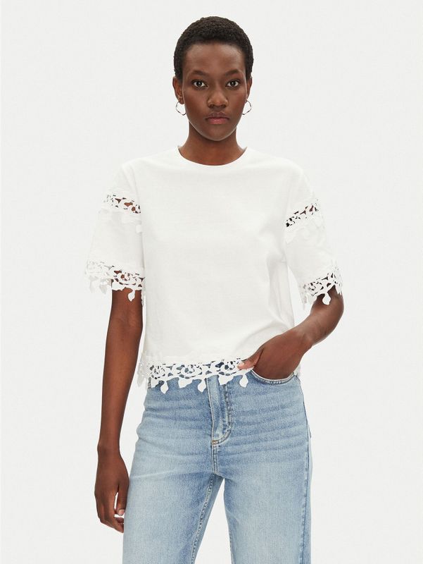 MORGAN - T-shirt - Wit - Katoen - Korte Mouwen met Guipure-details