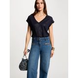 MORGAN - T-shirt - Blauw - Viscose - Korte Mouwen - Strass