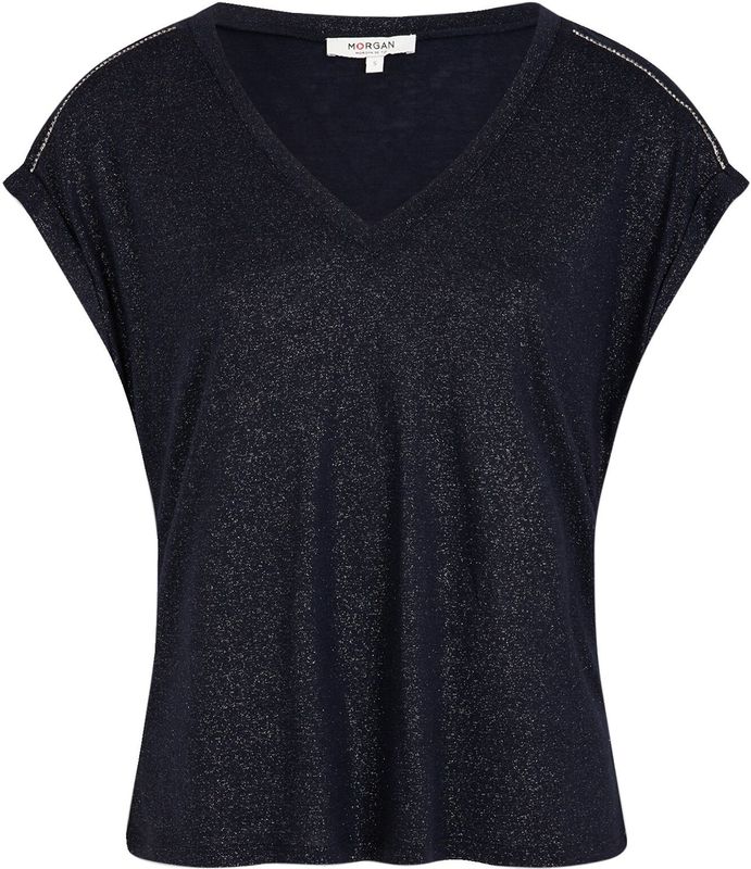 MORGAN - T-shirt - Blauw - Viscose - Korte Mouwen - Strass