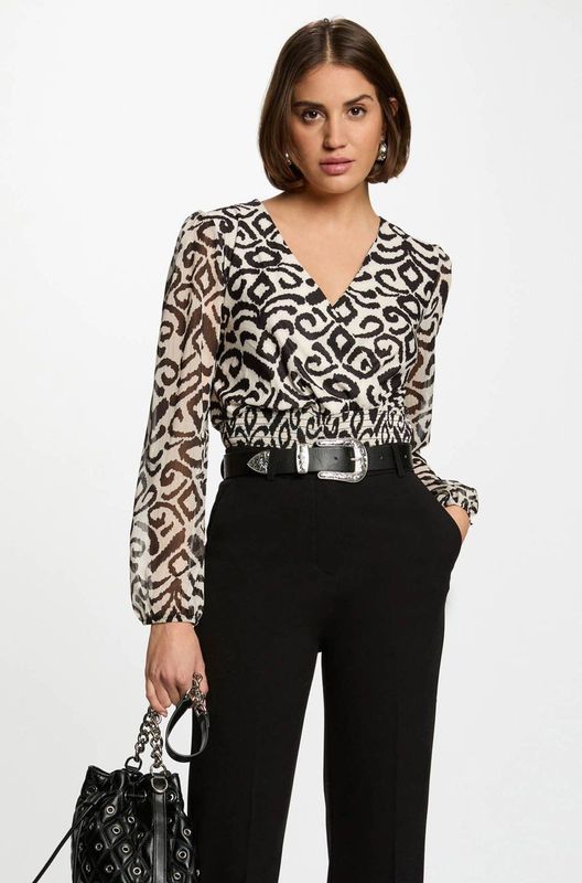 MORGAN - Wikkel-T-shirt - Zwart - Lange Mouwen - Bedrukt