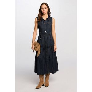 Blousejurk - Denim - Mouwloos - Effen - 3/4 Lengte - Getailleerd