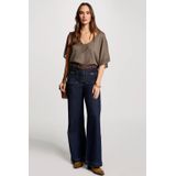 Morgan - Top - Kakigroen - V-hals - Half Lange Mouwen - Semi-transparant