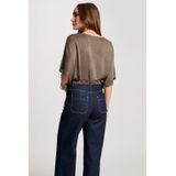 Morgan - Top - Kakigroen - V-hals - Half Lange Mouwen - Semi-transparant