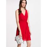 Jurk - Effen - V-hals - Mouwloos - Kort/mini - Wikkel Design - Normale Pasvorm