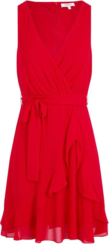 Jurk - Effen - V-hals - Mouwloos - Kort/mini - Wikkel Design - Normale Pasvorm