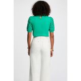 Morgan - Top - Turquoise - Broderie - Katoen - Korte Mouwen