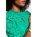 Morgan - Top - Turquoise - Broderie - Katoen - Korte Mouwen