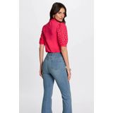 Morgan - Top - Fuchsia - Katoen - Knoopsluiting - Opstaande Kraag - Korte Mouwen