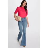 Morgan - Top - Fuchsia - Katoen - Knoopsluiting - Opstaande Kraag - Korte Mouwen