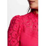 Morgan - Top - Fuchsia - Katoen - Knoopsluiting - Opstaande Kraag - Korte Mouwen