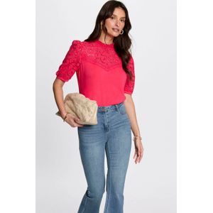 Morgan - Top - Fuchsia - Katoen - Knoopsluiting - Opstaande Kraag - Korte Mouwen