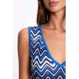 Morgan - Midi Jurk - Blauw - Fijn Gebreid - Mouwloos