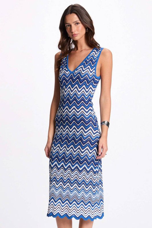 Morgan - Midi Jurk - Blauw - Fijn Gebreid - Mouwloos