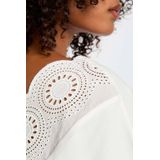 Morgan - Top - Ecru - Katoenmix - Korte Mouwen, V-hals, Kanten Details