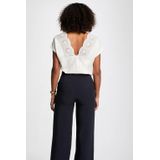 Morgan - Top - Ecru - Katoenmix - Korte Mouwen, V-hals, Kanten Details