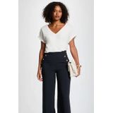 Morgan - Top - Ecru - Katoenmix - Korte Mouwen, V-hals, Kanten Details